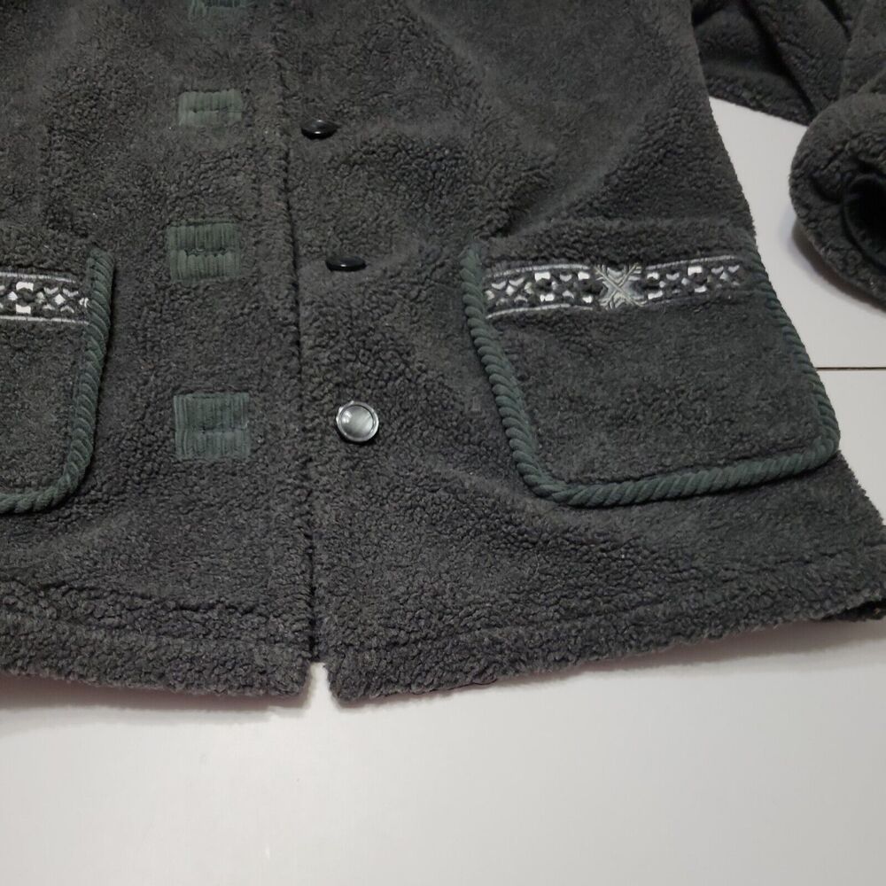 Outbrook Coat Women M Fleece Jacket Grey long Sleeve Button Patch Pockets Collar - Picture 6 of 14